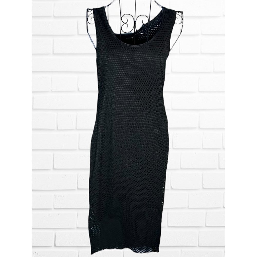 5/$25 Forever 21 Women's Size S Semi Sheer Netted Midi Dress Black Stretchy New‎